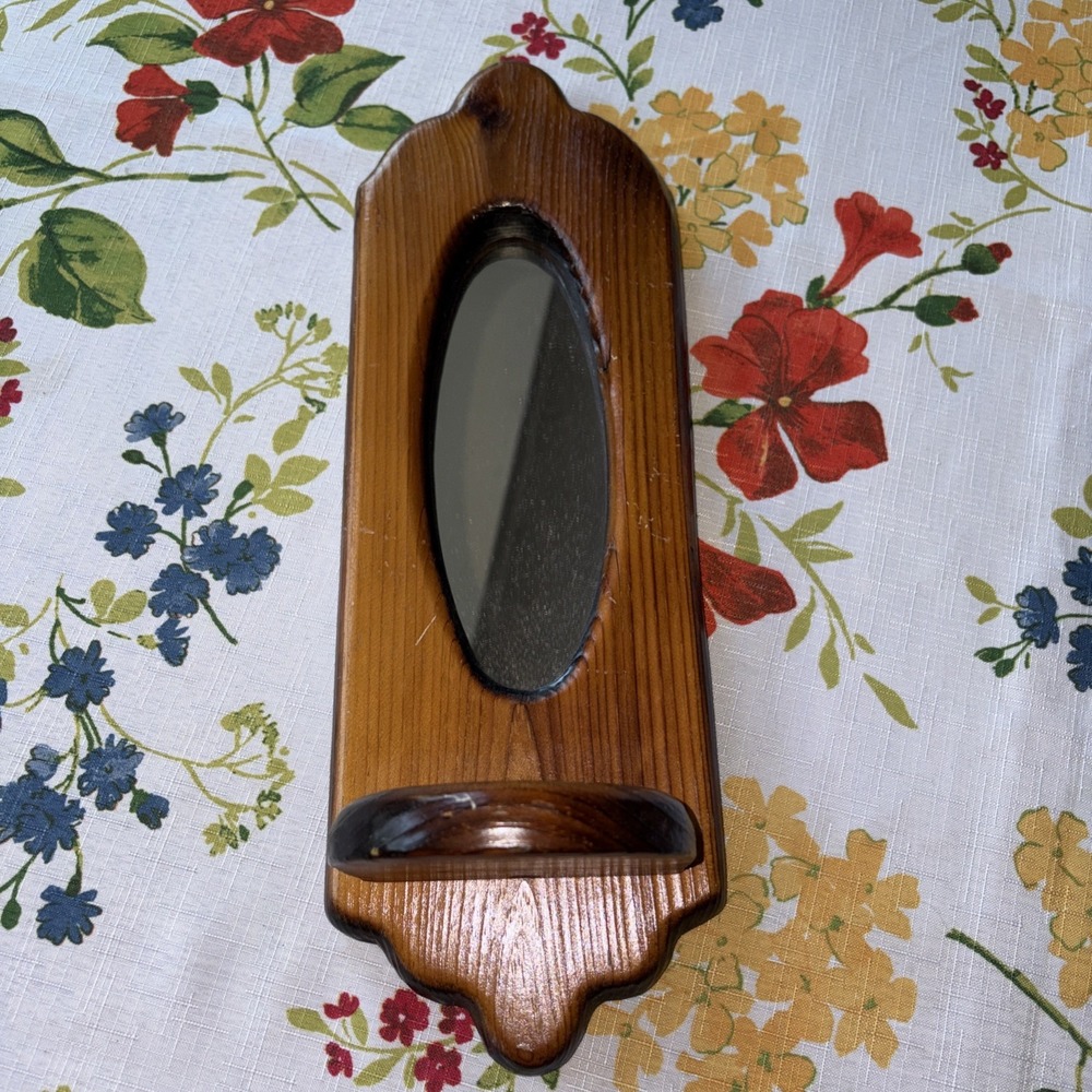 Vintage Mirrored Wooden Wall Shelf Farmhouse Cottage 16"